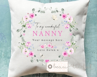 Personalised Mother’s Day Grandmas Mums Nannas Aunties Moms Mams Nanny Floral Design Home Quote Linen Style Cushion cover