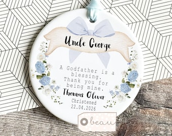 Personalised Thank you Godmother Godfather Godparents Gift Christening Baptism Quote greenery Ceramic or acrylic Round Ornament Keepsake