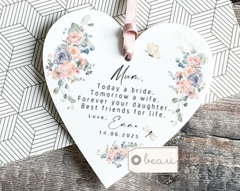 Personalised Mother of Bride Today a Bride Thank you gift from Bride Greenery Hanging Blue peach floral Heart Ornament Wedding Keepsake mum