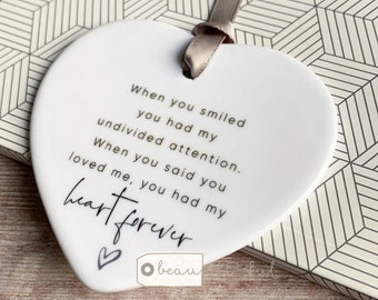 When you smiled.. Quote Monochrome heart Design Ceramic Heart Decoration Ornament Keepsake
