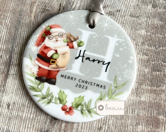 Personalised Merry Christmas Tree Santa Christmas gift Bauble Acrylic or ceramic Round Ornament Keepsake Tree Decoration gift