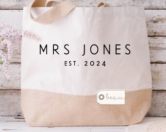 Personalised Wedding gift Mrs Bride to be gift Bridal shower gift New Mrs Future Mrs Gift Birthday Tote Bag Jute Shopping bag
