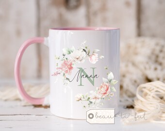 Personalised Mother’s Day gift … Mum Mummy Nan Nanny Gran Auntie Godmother pink Greenery Wreath Ceramic Mug Tea mug coffee Mug - Gift mug