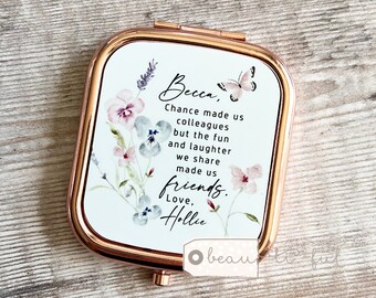 Personalised Chance made us colleagues..  Quote Wildflower Greenery Square Rose Gold Compact Pocket Mirror Keepsake