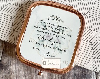 Personalised There are people in this world Quote Pretty Floral Square Rose Gold Compact Pocket Mirror  Best Friend Thank you gift