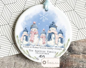 Personalised Family Christmas gift Snowman Greenery Snowmen Ornament Keepsake Tree Bauble decoration gift