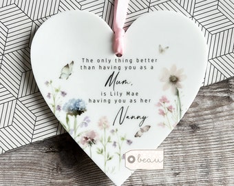 Personalised Mum Mom Mother Gift Sentiment The only thing better than having you Lilac Wildflower Heart Floral Acrylic hanging keepsake