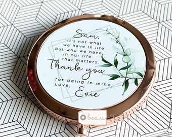 Personalised It’s not what we have in life Quote Modern Greenery Round Rose Gold Compact Pocket Mirror Keepsake