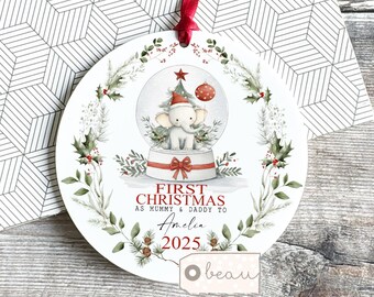 Personalised First Christmas as Mummy Daddy Mommy Mam Mammy Dad New Baby wreath scene Greenery Ceramic or bauble Ornament Keepsake