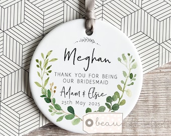 Personalised Thank you Bridesmaid Gift Flower Girl Maid of Honour Foliage Greenery Design Ornament Wedding Favour Keepsake