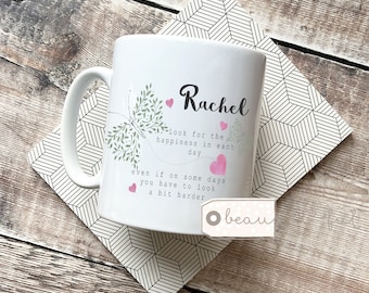 Personalised Inspirational Motivational gift Look for the happiness Quote Butterfly Ceramic mug Friendship Home gift - Tea cup - Coffee cup