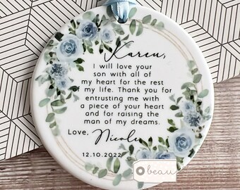 Personalised Mother of Groom Bride Thank you Bride Groom Pale blue floral Greenery Ceramic or acrylic Decoration Ornament Wedding Keepsake