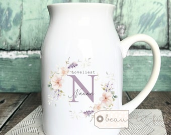 Personalised Loveliest Name Nanna Nanny Mum Auntie Grandma Mama Home Wildflower Floral Ceramic Small Vase Jug Mug Birthday gift