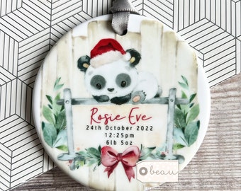 Personalised New Christmas Baby Babies Baby’s First Christmas Panda Signpost Design Acrylic or ceramic Round Ornament Keepsake Boy girl gift