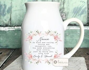 Personalised Thank you gift Mum Mom Nanna Nanny Grandma Friend Sister Auntie Daughter gift Floral Ceramic Small Vase Jug Mug Birthday gift