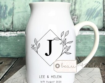 Personalised Wedding gift Couple gift Anniversary gift Bride Groom Mr Mrs Newlywed gift Ceramic Small Vase Jug Mug Monochrome Home gift