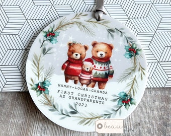 Personalised 1st First Christmas as Grandparents Auntie Uncle Grandma Nanny Baby Bear Jumpers Acrylic Or ceramic Ornament Keepsake