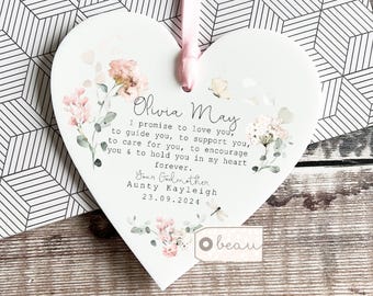 Personalised Promise to Godchild Christening Baptism Gift Godparents Godmother Godson Goddaughter Floral Heart Acrylic Ornament Keepsake