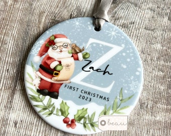 Personalised 1st First Baby Christmas Tree Santa Christmas gift Bauble Acrylic or ceramic Round Ornament Keepsake Decoration gift