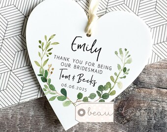 Personalised Thank you Bridesmaid Gift Flower Girl Maid of Honour Foliage Greenery Design Ornament Wedding Favour Keepsake