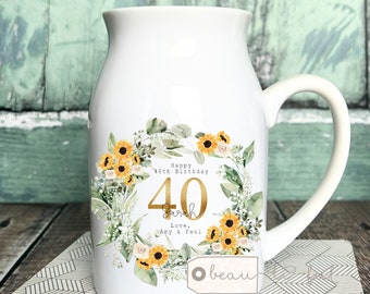 Personalised Birthday gift Special Birthday Milestone 21 30 40 50 60 70 Any age gift Sunflower Floral Ceramic Small Vase Jug Mug gift