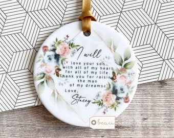 Personalised I will love your son/daughter Mother of Groom Bride Thank you from Bride Groom roses floral Ceramic or acrylic Wedding Keepsake