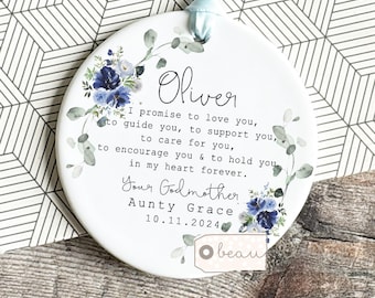 Godparent Godmother Promise to Godchild Christening Baptism Baby Boy Girl Laurel Greenery Design Ceramic or acrylic Round Ornament Keepsake