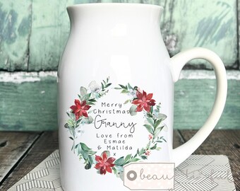 Personalised Merry Christmas Mum Nanna Nanny Granny Mummy Grandma … Home Poinsettia Floral Ceramic Small Vase Jug Mug Christmas gift