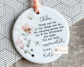 Personalised Thank you gift Friend gift Thank you for all the things you do Greenery Ceramic or acrylic Round Decoration Ornament Keepsake