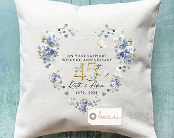 Personalised Sapphire Wedding anniversary cushion, Sapphire Anniversary, Personalised gift 45th Anniversary gift floral  Linen Style Cushion