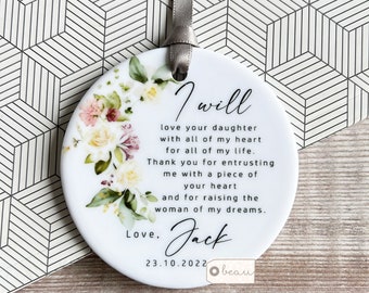 Personalised Mother of groom bride Wedding gift I will love your son/daughter Thank you roses floral Ceramic or Acrylic ornament Keepsake