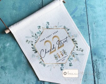 Personalised Home sweet home Greenery Design Home Quote Linen Style Pennant Flag Room Decor