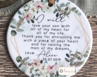 Personalised Mother of Groom Bride Thank you from Bride Groom Quote Floral Greenery Ceramic or Acrylic Ornament Wedding Keepsake