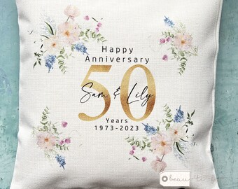 Personalised Wedding anniversary gift any number 25th 50th 1st 40th 10th Home wildflower floral Design Home Quote Linen Style Cushion cover