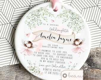 Personalised Promise to Godchild Christening Baptism Gift Baby Goddaughter Girl Fairy Bear Godparents Godmother Godfather Ornament Keepsake