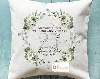 Personalised Silver Wedding anniversary cushion Silver Anniversary Personalised gift 25th 25 Anniversary gift Cushion Gift for couple