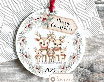 Personalised Family Christmas gift Woodland Reindeer Bauble Ornament Keepsake Tree Bauble decoration Personalised tree gift