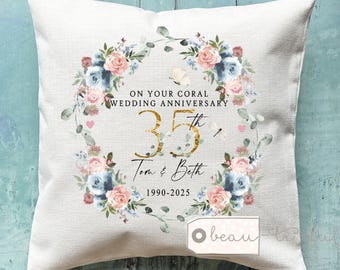 Personalised Coral Wedding anniversary cushion, Coral Anniversary, Personalised gift 35 35th Anniversary gift Cushion, 35th Anniversary