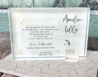 Personalised Promise to Godchild Christening Baptism Gift Baby Godmother Godparent Godson Goddaughter Design Crystal Ornament block Keepsake