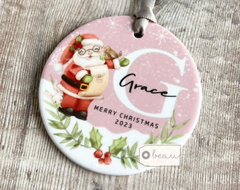 Personalised Merry Christmas Tree Santa Christmas gift Bauble Acrylic or ceramic Round Ornament Keepsake Tree Decoration gift