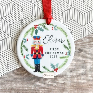 Personalised Baby Babies Baby’s First Christmas Boy Girl Newborn Nutcracker Ballerina Design Ceramic Round Ornament Keepsake