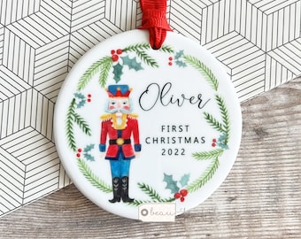 Personalised Baby Babies Baby’s First Christmas Boy Girl Newborn Nutcracker Ballerina Design Ceramic Round Ornament Keepsake
