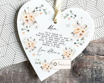 Personalised It’s hard to find the words Gift Sentiment Peach Heart Floral keepsake Mum Mother’s Day gift Birthday gift