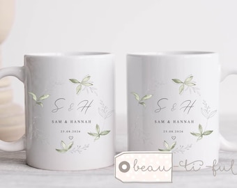 Personalised Wedding gift Mr & Mrs Bride Groom Just Married Gift Mug Anniversary Wreath Gift set Ceramic Mug couple