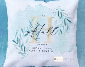 Personalised Family Name Home Quote Greenery Design Home Quote Linen Style Cushion cover