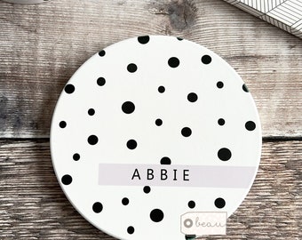 Personalised Name Polka Dot Modern Ceramic Coaster Name gift Friend gift Home gift