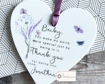 Personalised You make my world more special Gift Quote Butterfly Greenery Design Heart Acrylic Ornament Workmate Friendship Keepsake