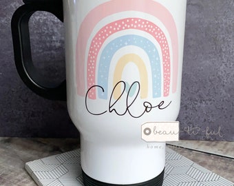 Personalised Name Pastel Rainbow Travel Mug - hot drinks mug - flask