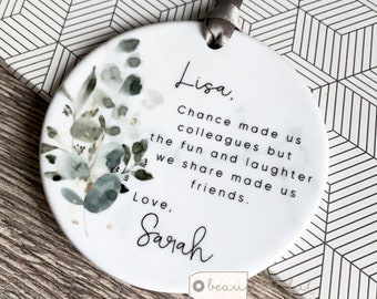 Personalised Chance made us colleagues Quote Greenery Design Ceramic Round Decoration Ornament Wedding Keepsake
