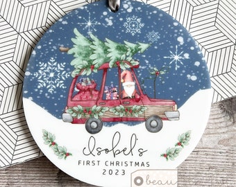 Personalised First Christmas Gift Santa Tree Car Christmas gift Bauble Acrylic or ceramic Round Ornament Keepsake Tree Decoration gift
